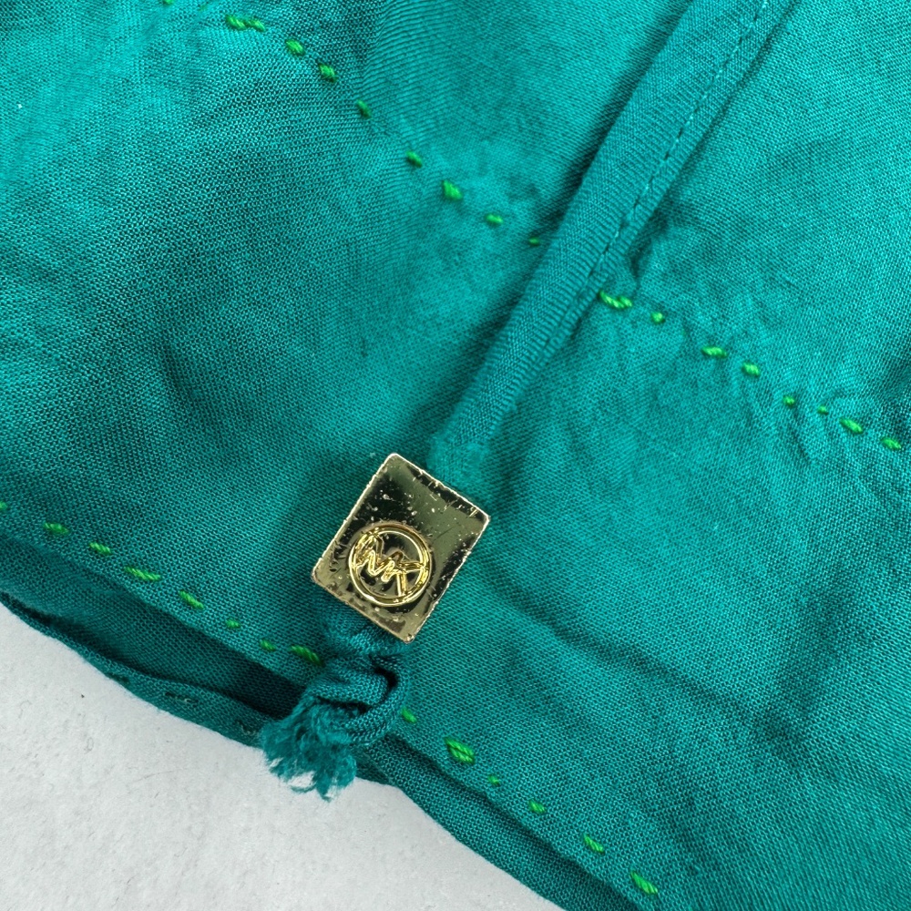 Michael Michael Kors Blouse M Teal Emerald Boho Gold Studded‎ Long Sleeve Top - Picture 4 of 6